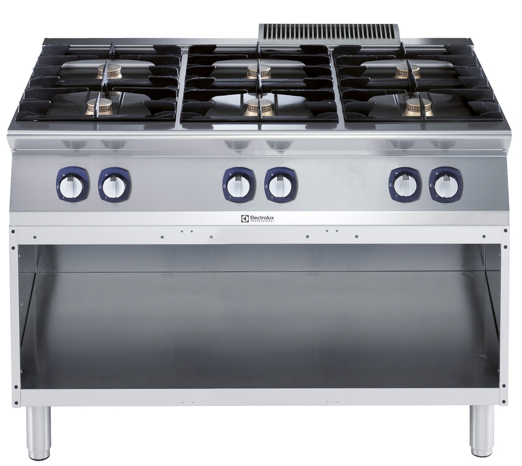 Sporák plynový, 6 horákov (6x5.5kW), na otvorenej podstavbe, 1 + 1/2 modul - š. 1200mm