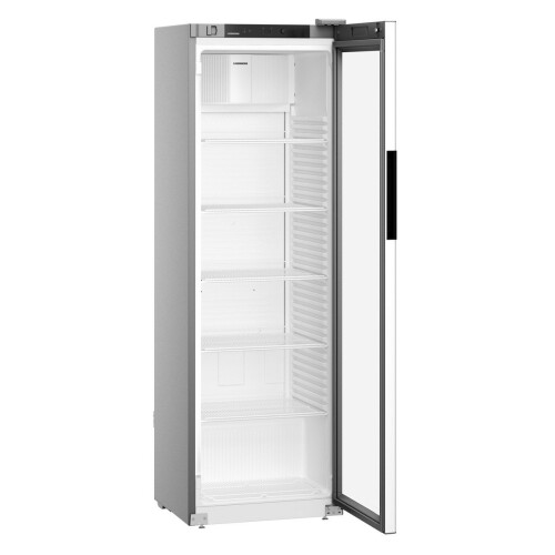 Chladnička na nápoje s presklennými dverami a dynamickým chladením, 400 l, strieborná