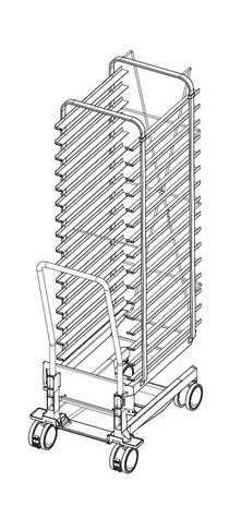 Stojanový vozík typ 20-1/1, 400x600 mm, 16 zásuvných roštov, rozteč 81 mm, pekárska norma
