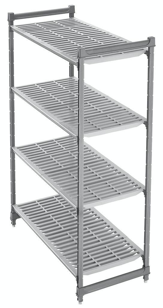 Regál Basics Plus s 2 stojkami a 4 perforovanými policami, hĺbka 610 mm, výška 1630 mm