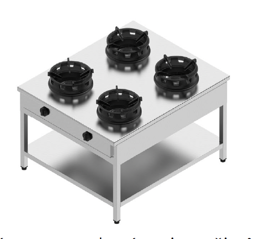 Plynový sporák priestorový- 4 horáky - 4x13 kW, V 850 mm